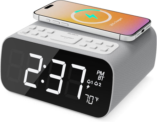 Bluetooth FM Alarm Clock Radio with Wireless Charging & Dual Alarm