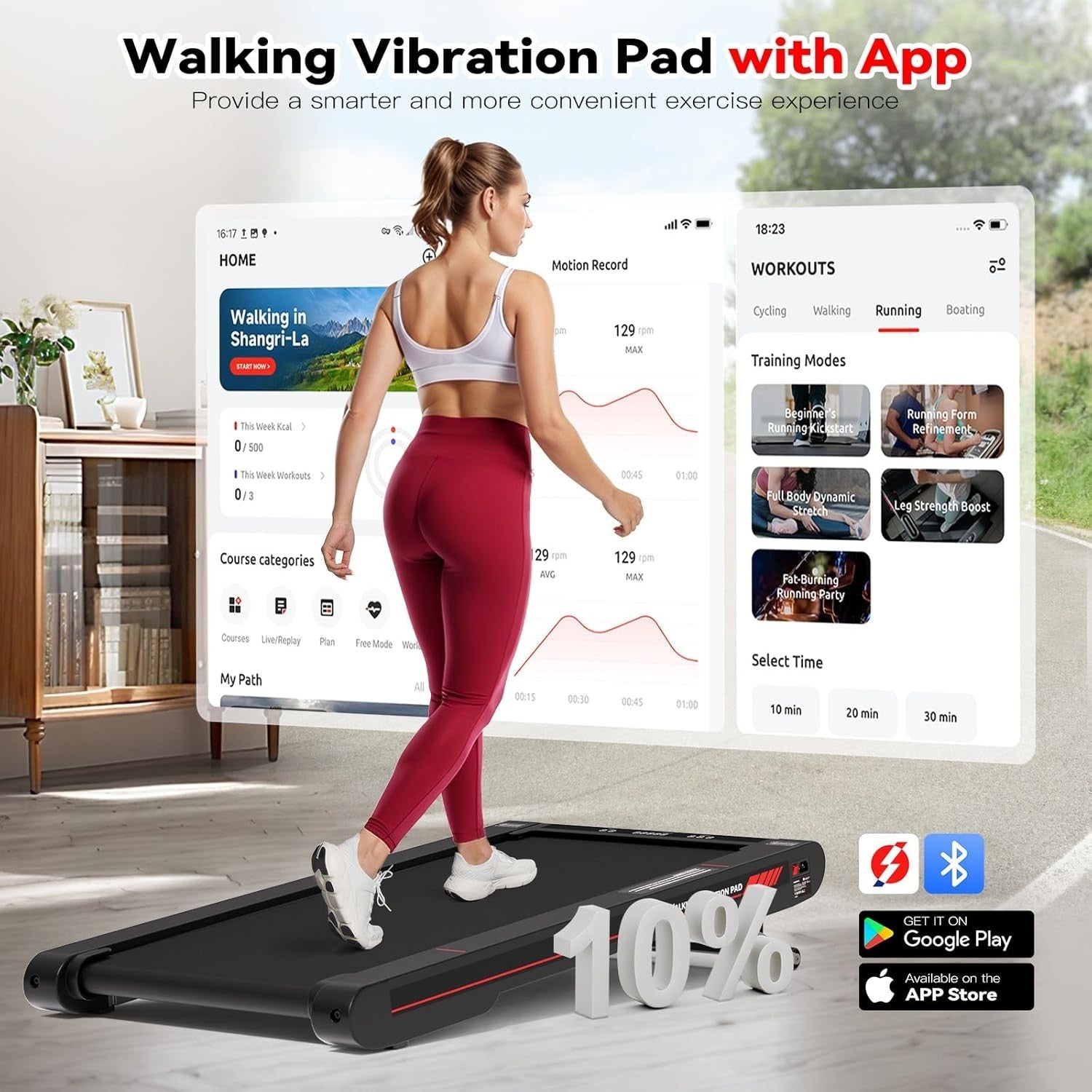 4-in-1 Walking Vibration Pad Treadmill with Incline & App Control