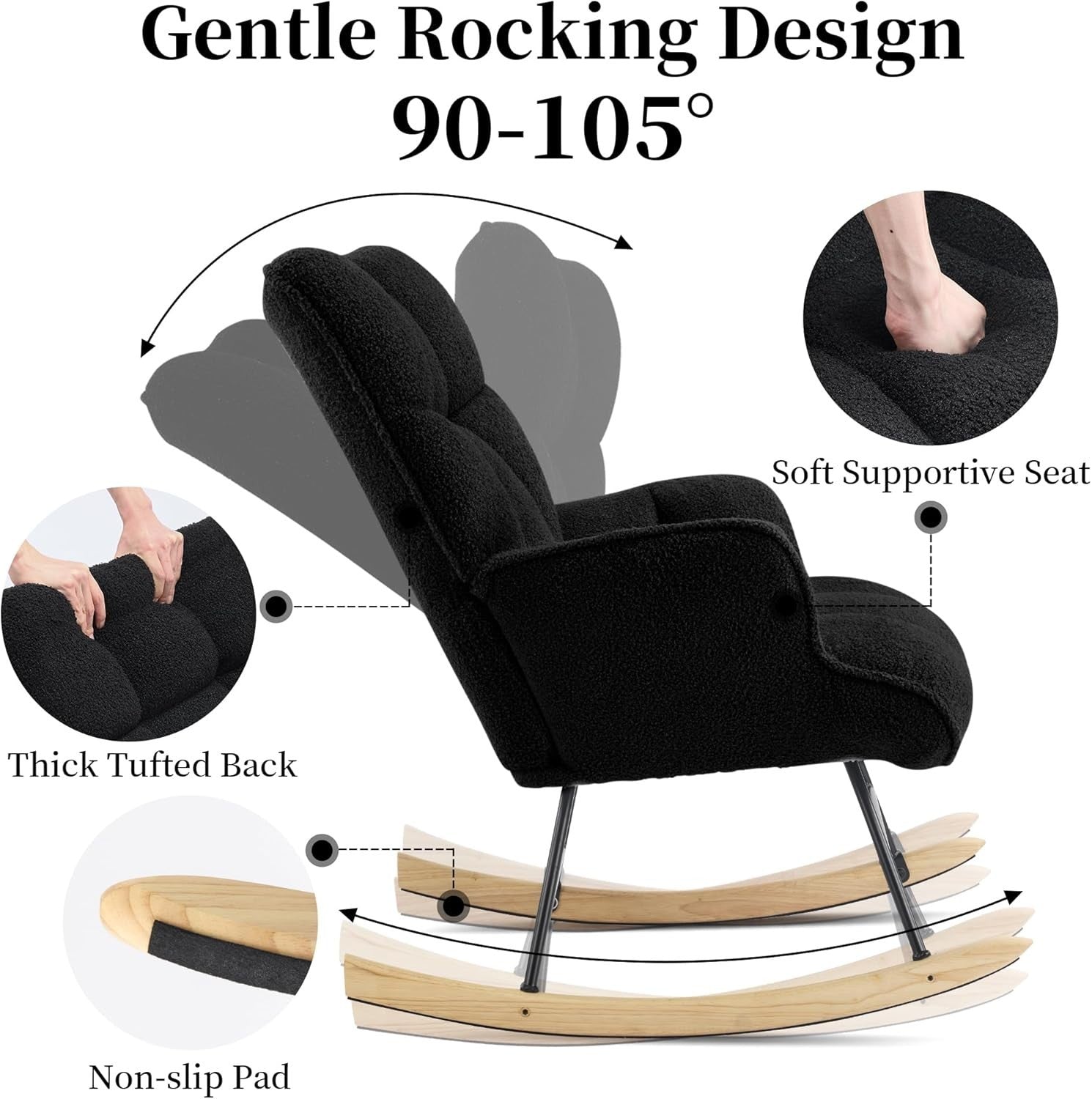 Nursery Rocking Chair Teddy Glider Armchair for Adults Comfy & Stylish