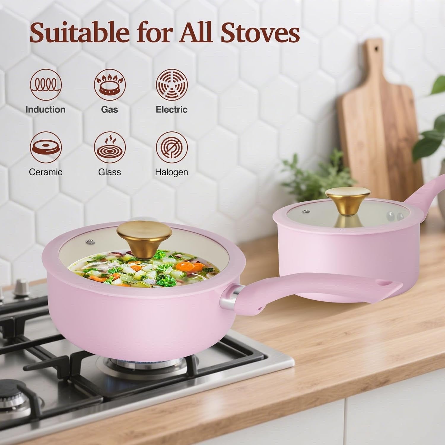 11pcs Pink Non Stick Ceramic Cookwear Set Non Stick Pots & Pans PFOA Free