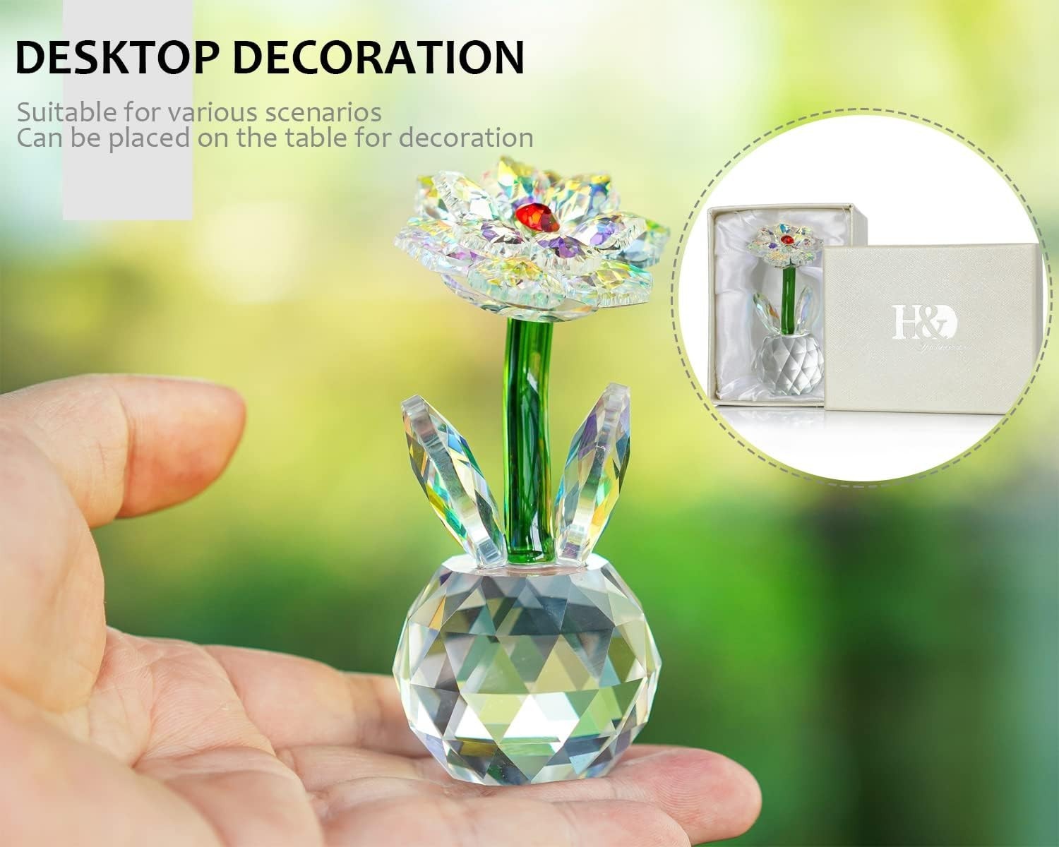 Crystal Sunflower Figurine Ornament • Sparkling Glass Flower Gift • Table Decor