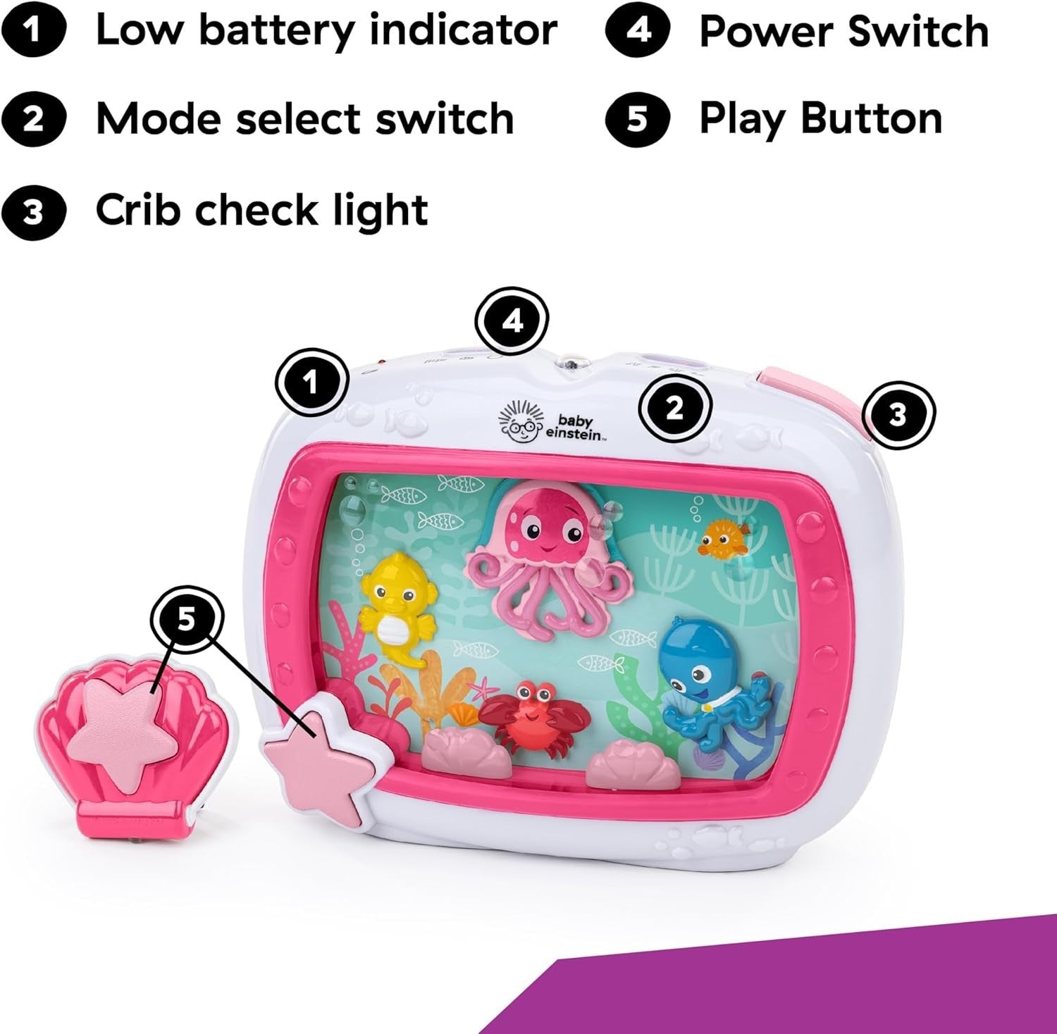 Baby Sleep Soother & Crib Toy – Light Effects, Remote, Pink, Infant Newborn