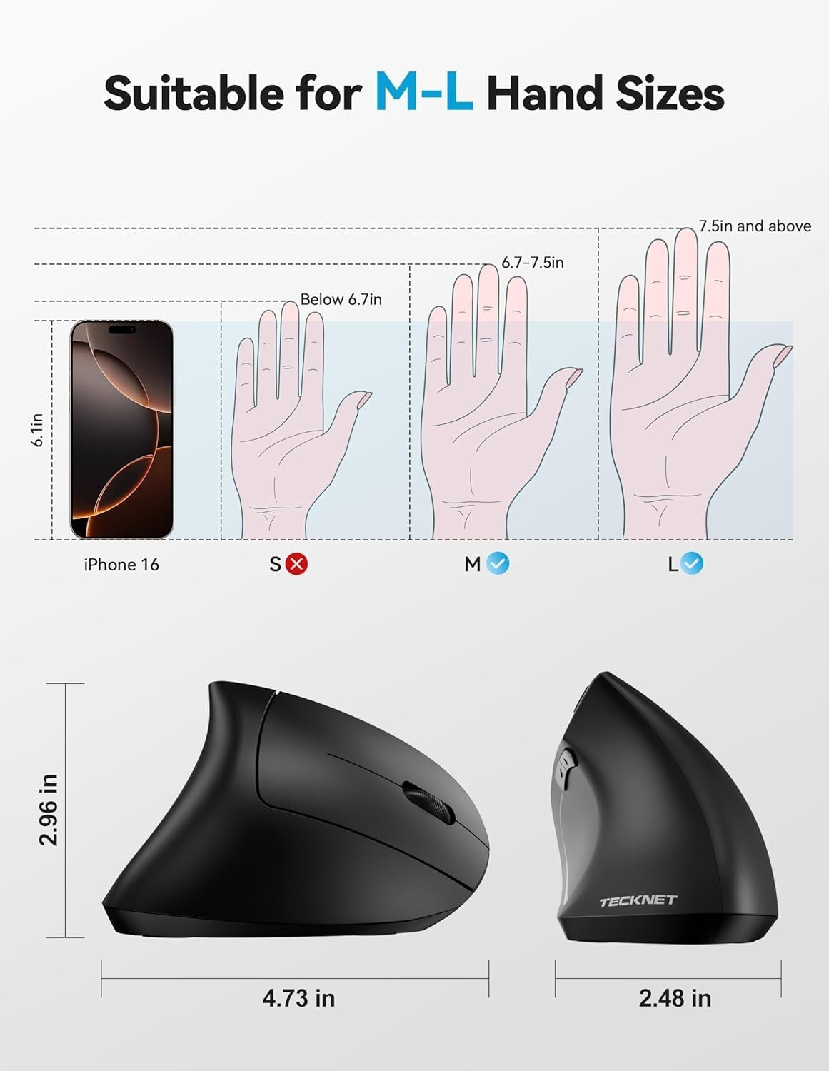 Ergonomic Vertical Mouse Bluetooth Rechargeable 4800 DPI