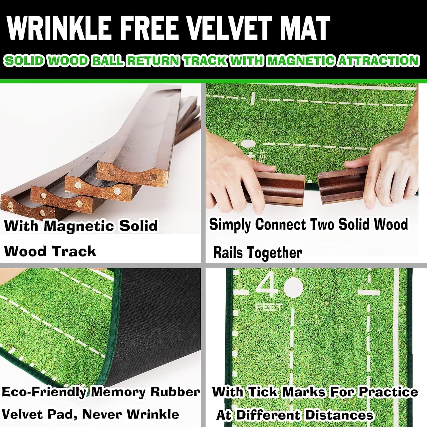 Golf Putting Mat Indoor Practice Green Wooden Base Home Office Trainer