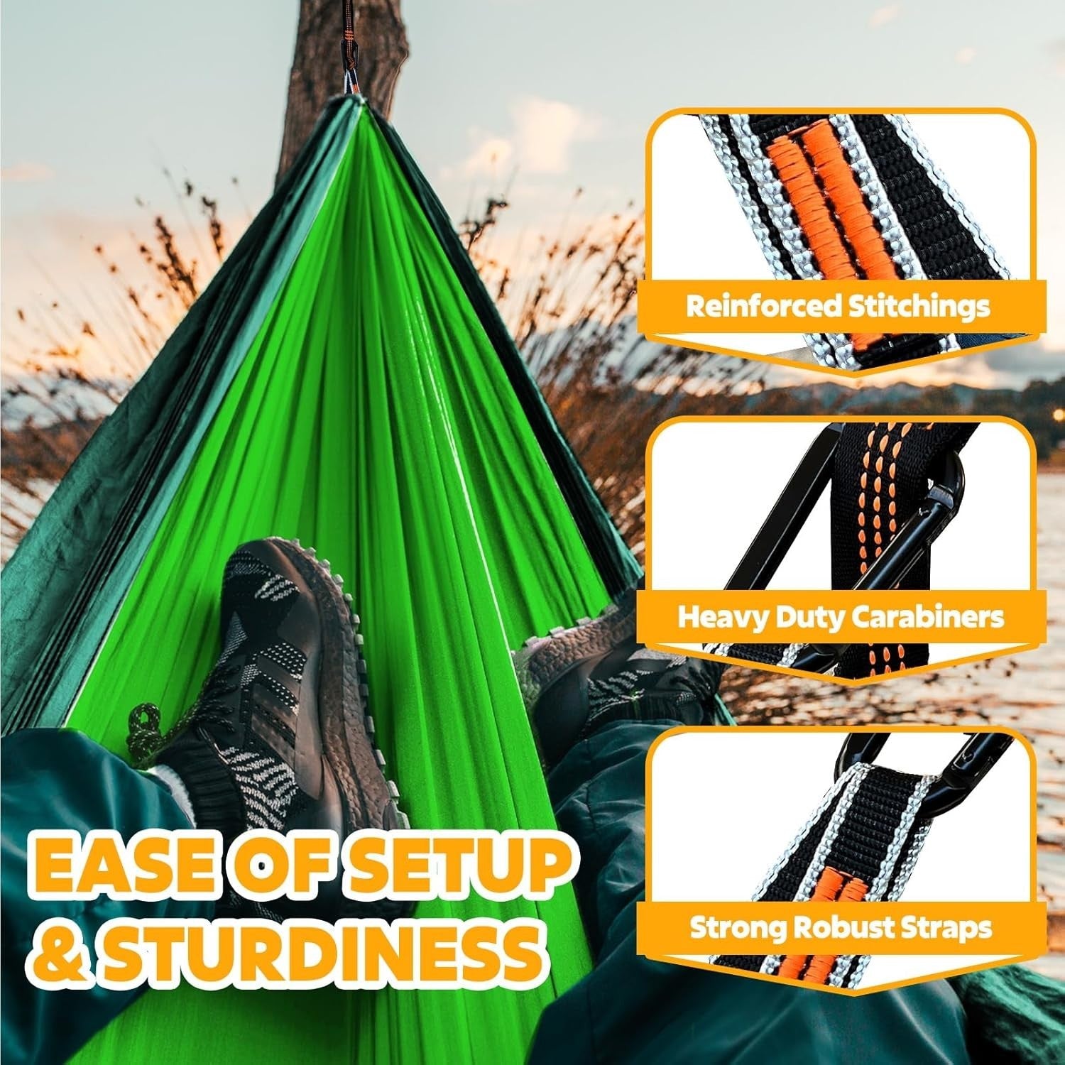 Ultra-Light Camping Hammock 300kg Load, Quick-Dry Parachute Nylon, Portable