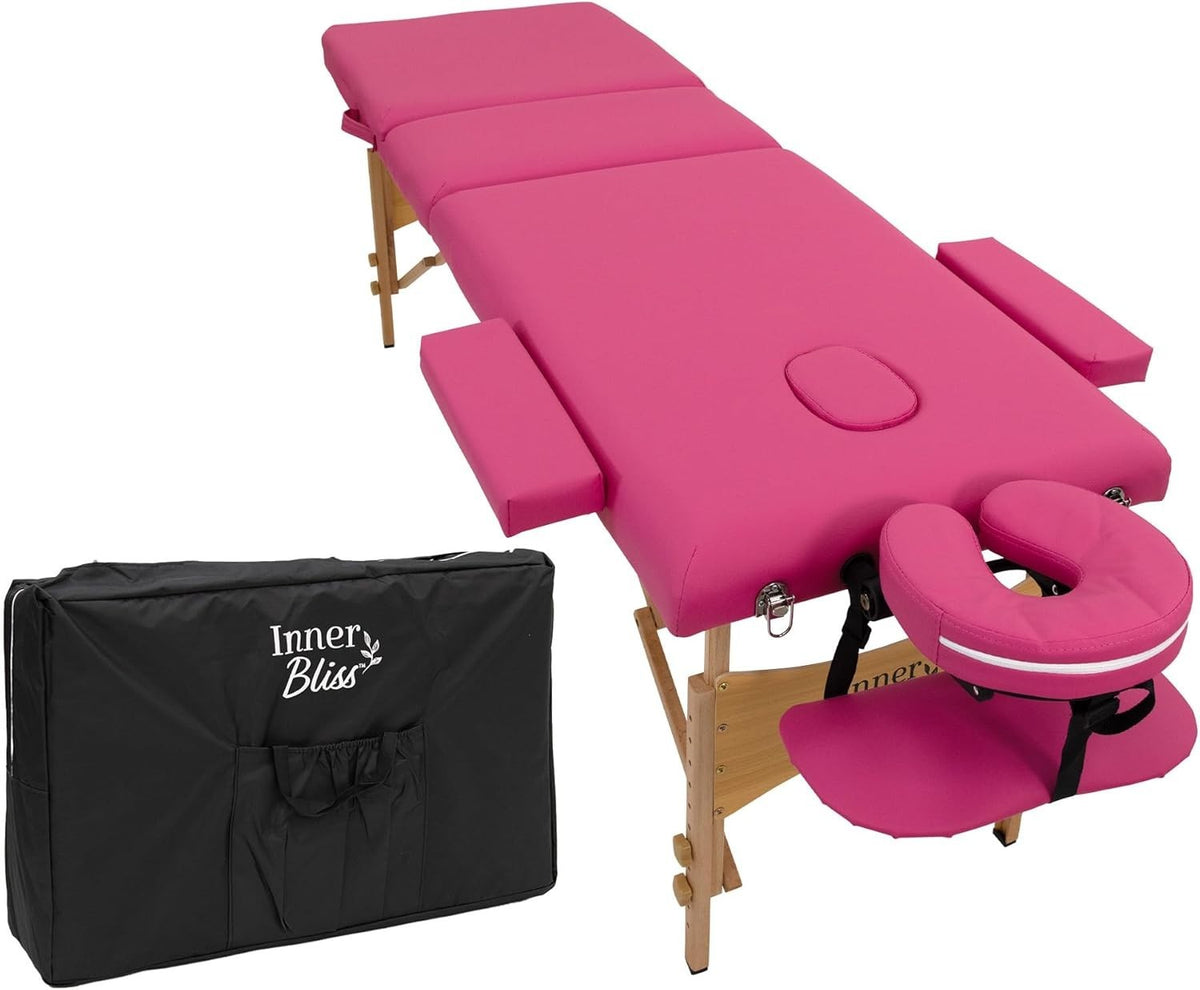 Portable Massage Table 2-Section Folding Therapy Bed w/ Face Cradle Dark Pink
