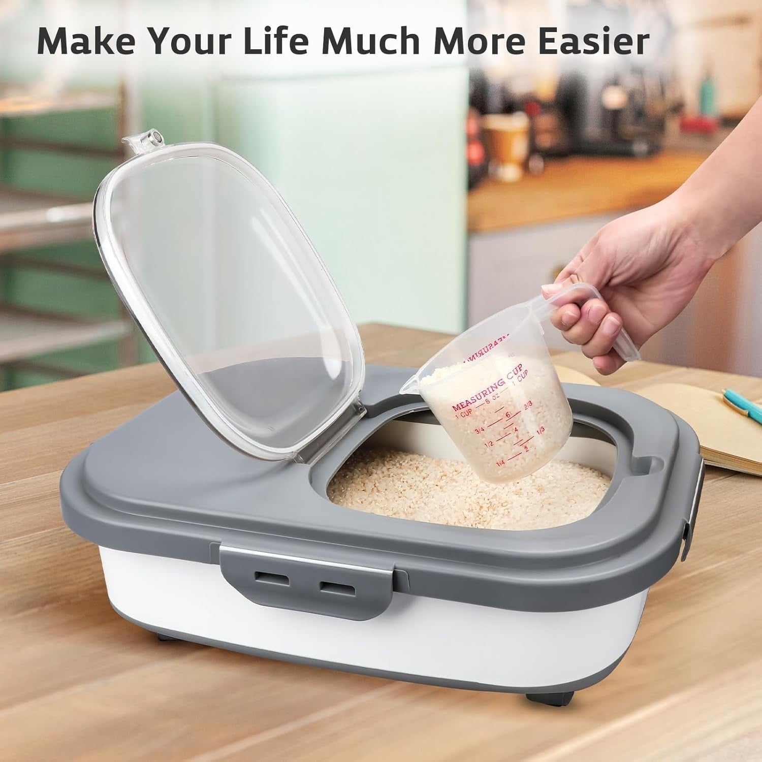 Collapsible Rice Storage Bin 10-30LBS Airtight Food Container Wheels