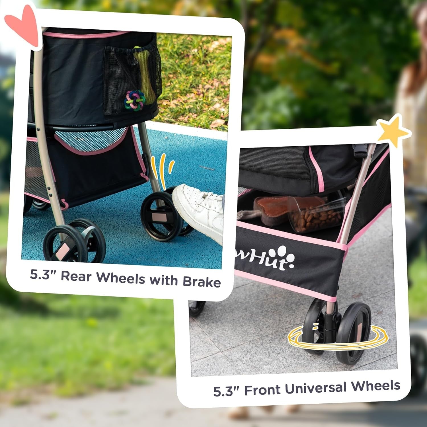 3 in 1 Pet Stroller Dog Pushchair Detachable Carrier Brakes Small Dogs