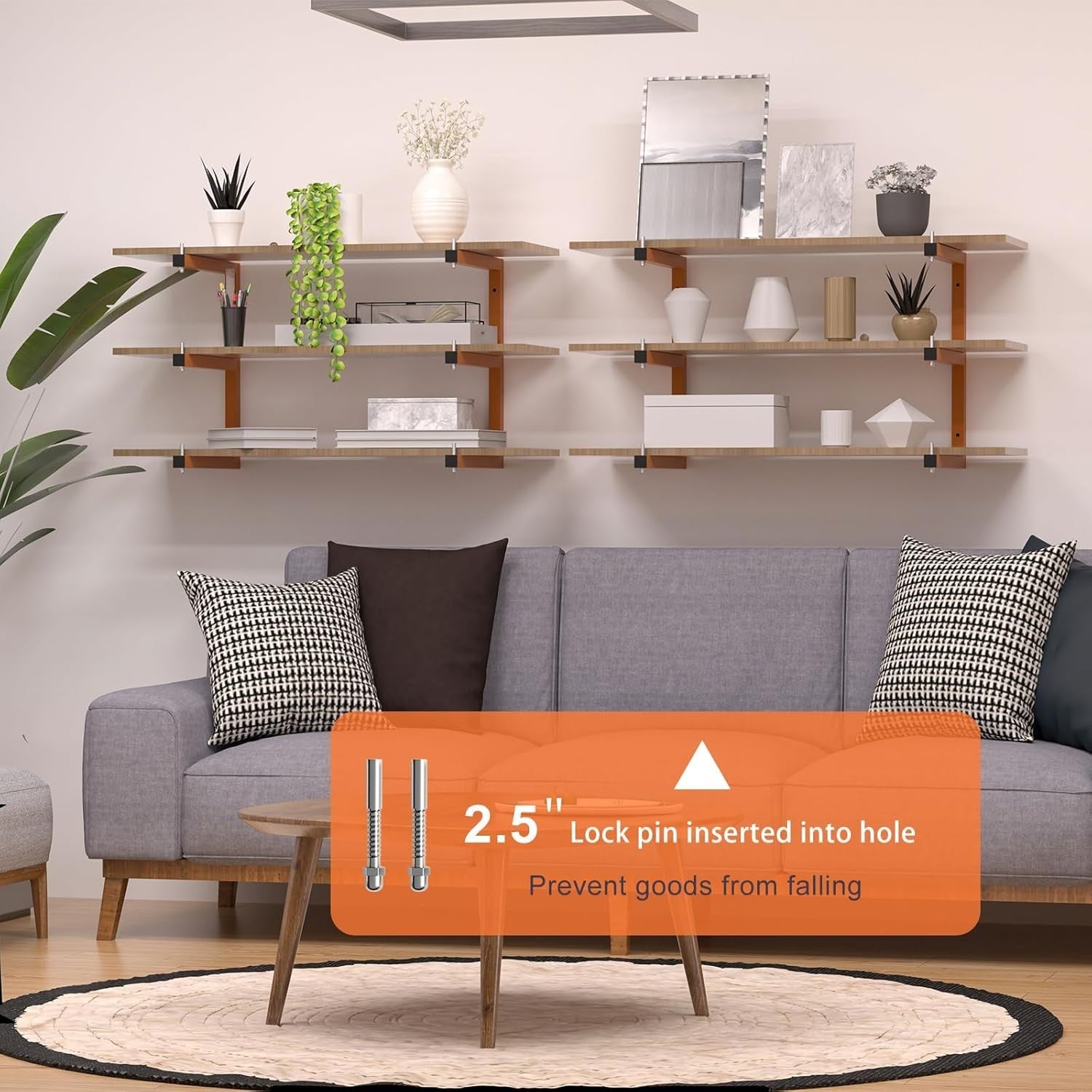 Wall-Mount 6-Level Lumber Rack 4-Pack Orange 43D x 34W x 11H cm