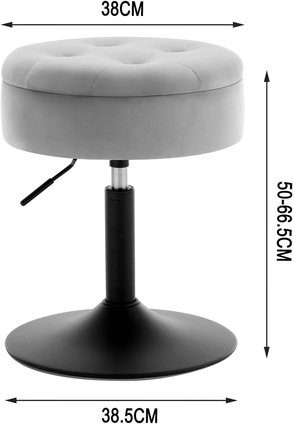 Set of 2 Light Grey Velvet Swivel Vanity Stools with Storage Adjustable