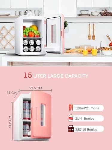 Mini Fridge 15L Portable Cooler & Warmer AC/DC Compact Pink