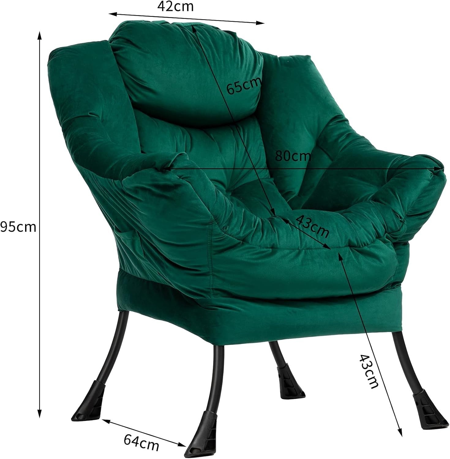 Green Velvet Accent Armchair Wingback Comfy Lounge Chair Bedroom Reading