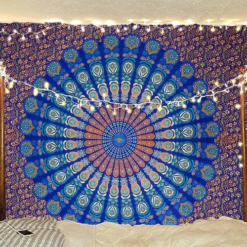 Blue Mandala Tapestry 30x40in Boho Wall Hanging Cotton Decor