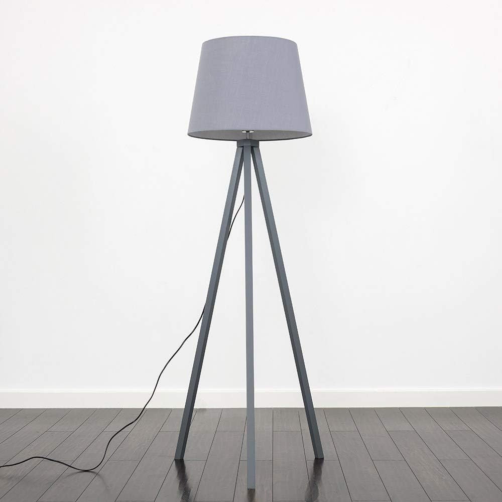 Grey Wooden Tripod Floor Lamp Grey Tapered Shade Living Room Light