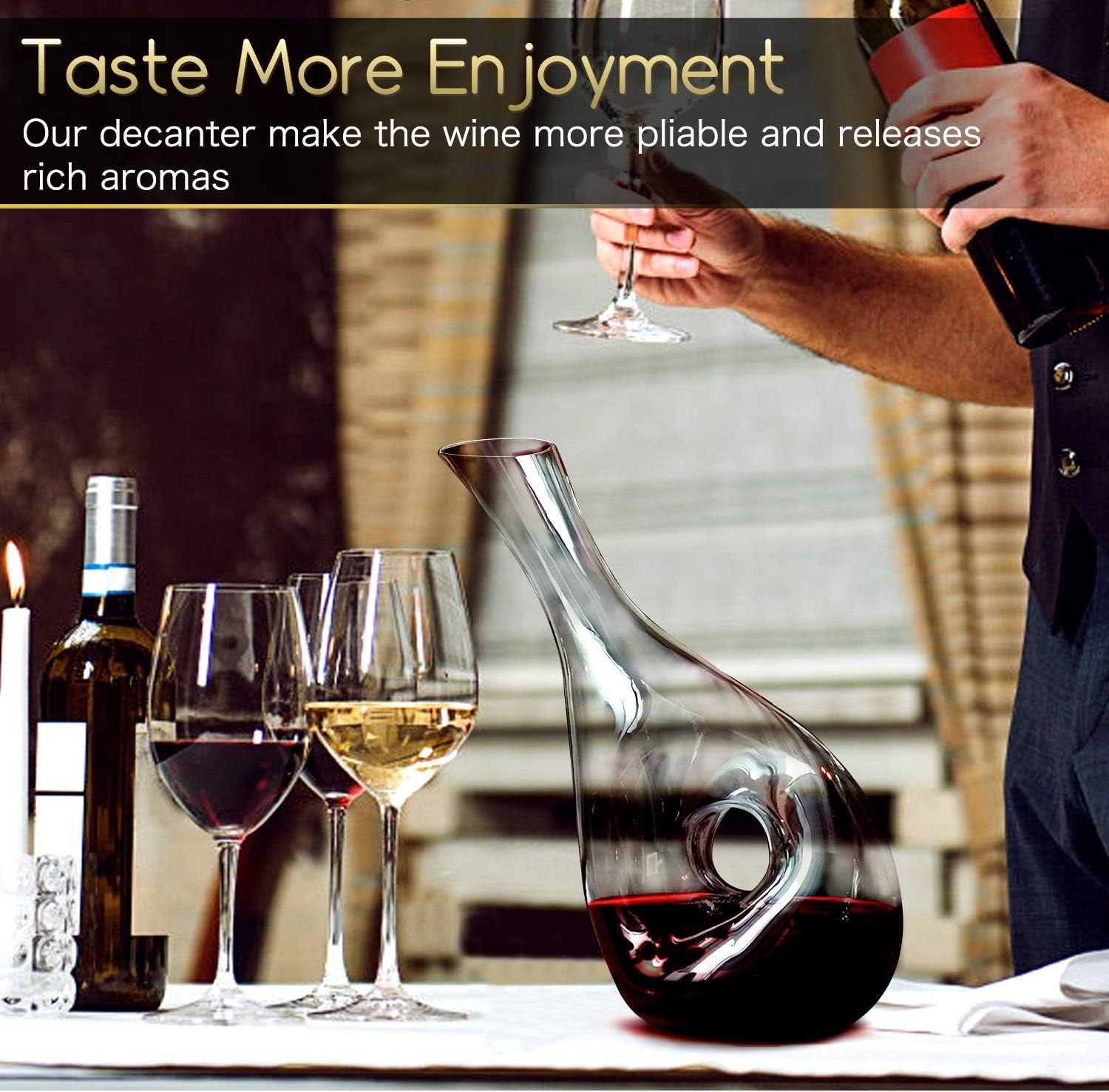 1.2L Hand-Blown Crystal Wine Decanter Hollow Circle Aerator Red Wine Carafe