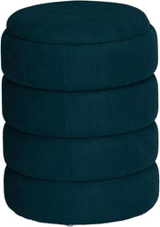 Teal Blue Velvet Round Storage Ottoman Pouffe Footstool Vanity Stool