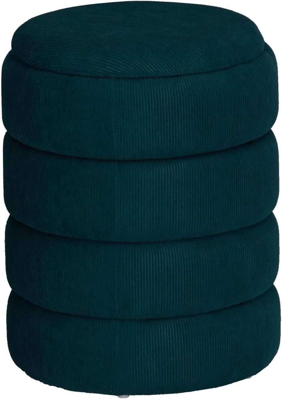 Teal Blue Velvet Round Storage Ottoman Pouffe Footstool Vanity Stool