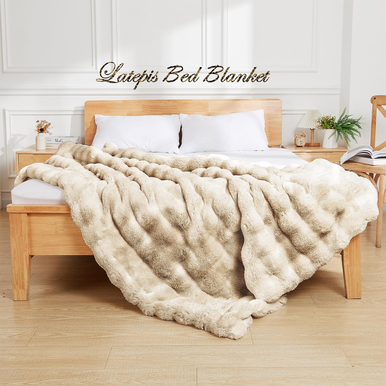 Twin Faux Fur Throw Blanket Camel Plush Thick Warm Sofa Bedroom Cozy