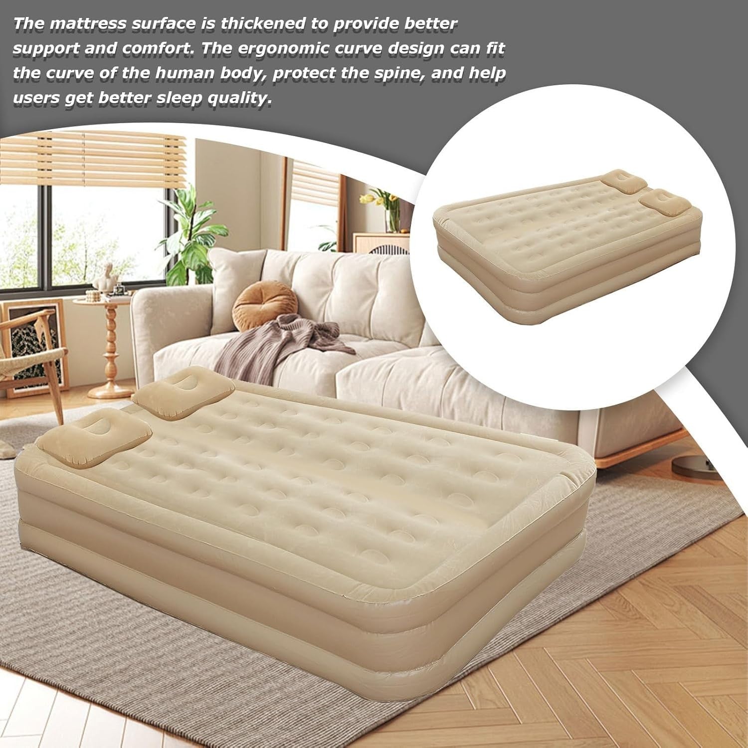 Automatic Inflatable Twin Air Mattress with Built-in Pump & Flocked Top