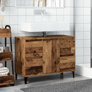 Rustic Oak Under Sink Bathroom Cabinet 80cm Vintage Vanity Unit with Drawers