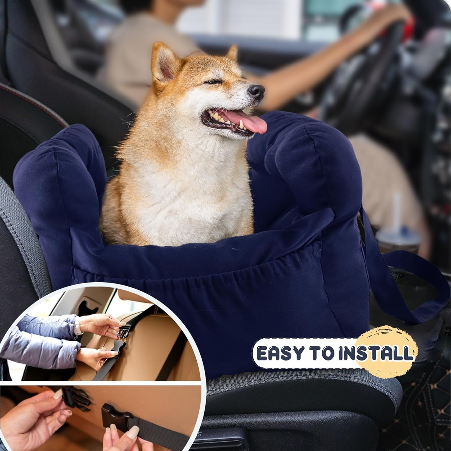 Small Dog Car Booster Seat Pet Travel Carrier Bed Safety Leash Navy