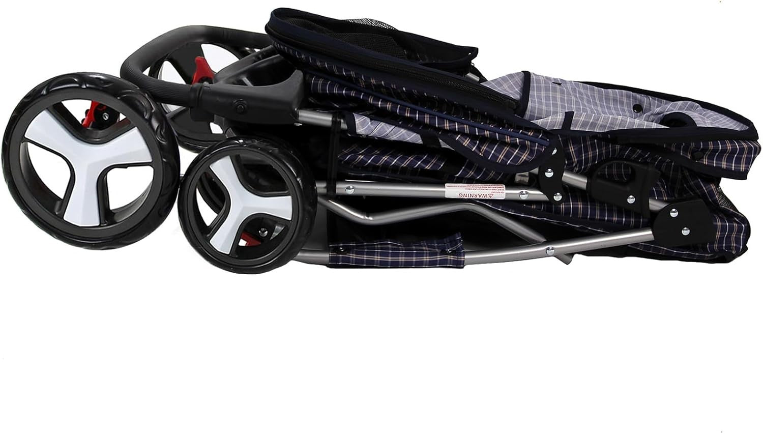 Pet Travel Stroller Dog Cat Pushchair Foldable Swivel Wheels 15kg Blue Tartan