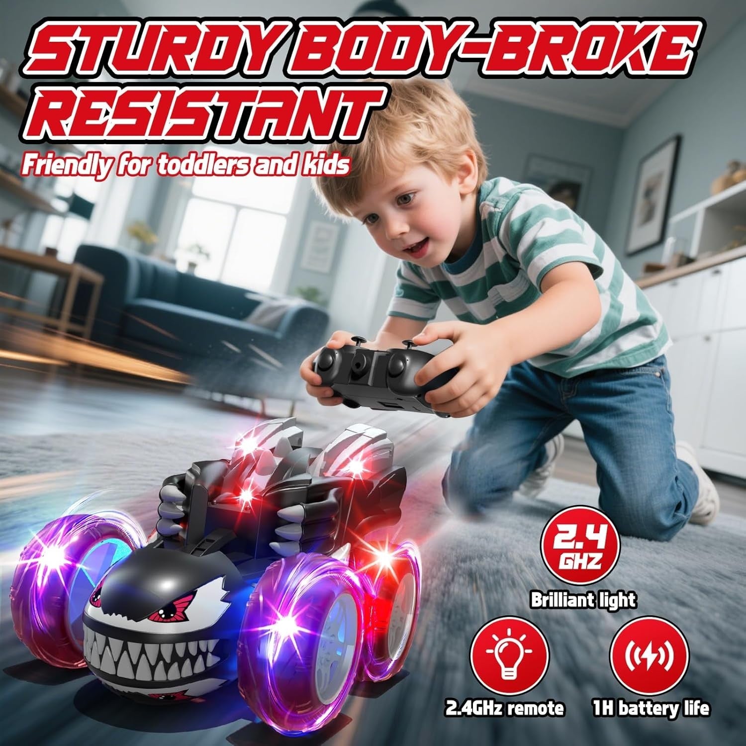 2.4GHz RC Stunt Car 360° Flip Fast 4WD Truck Lights Rechargeable Toy Gift Kids 3