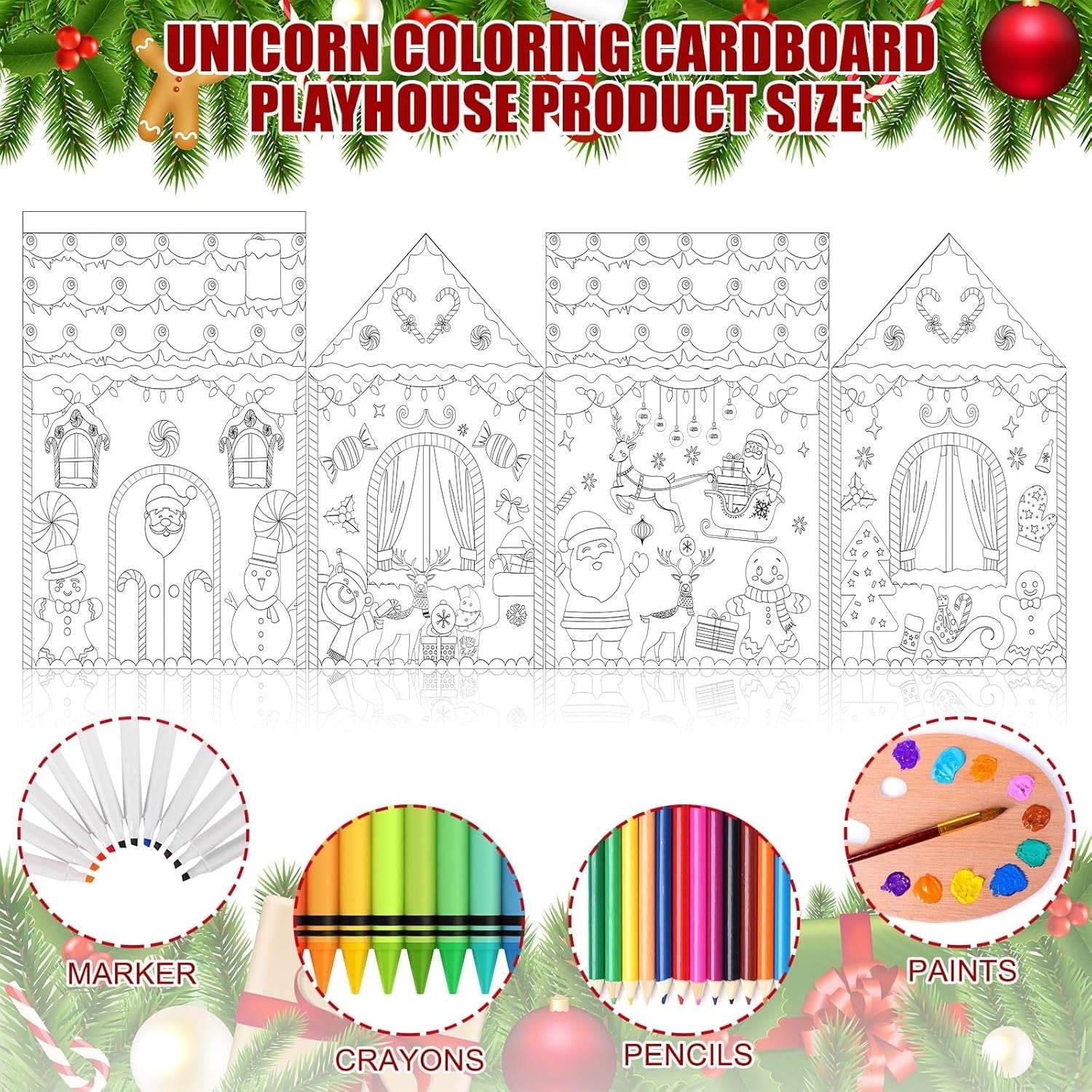 Christmas DIY Gingerbread Cardboard Playhouse Kids Colour In Fort