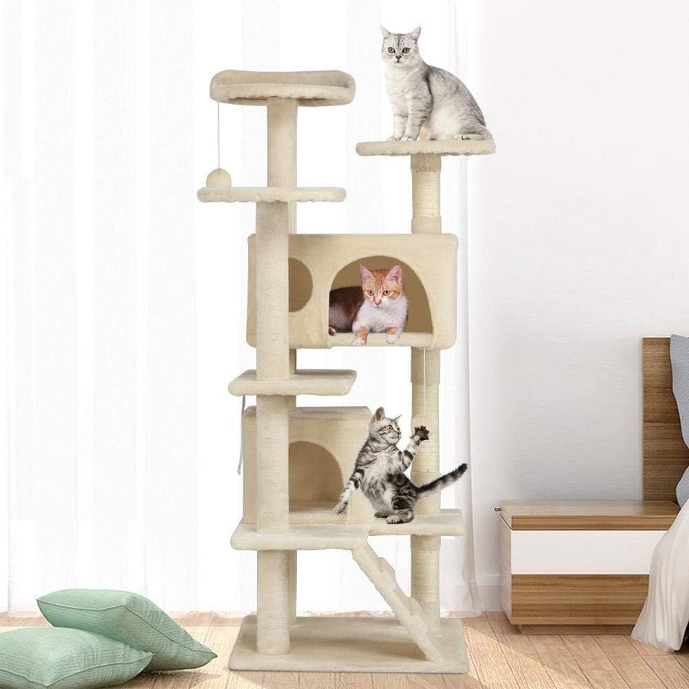 Large Cat Tree Tower Double Den Scratching Posts Multi Level Beige
