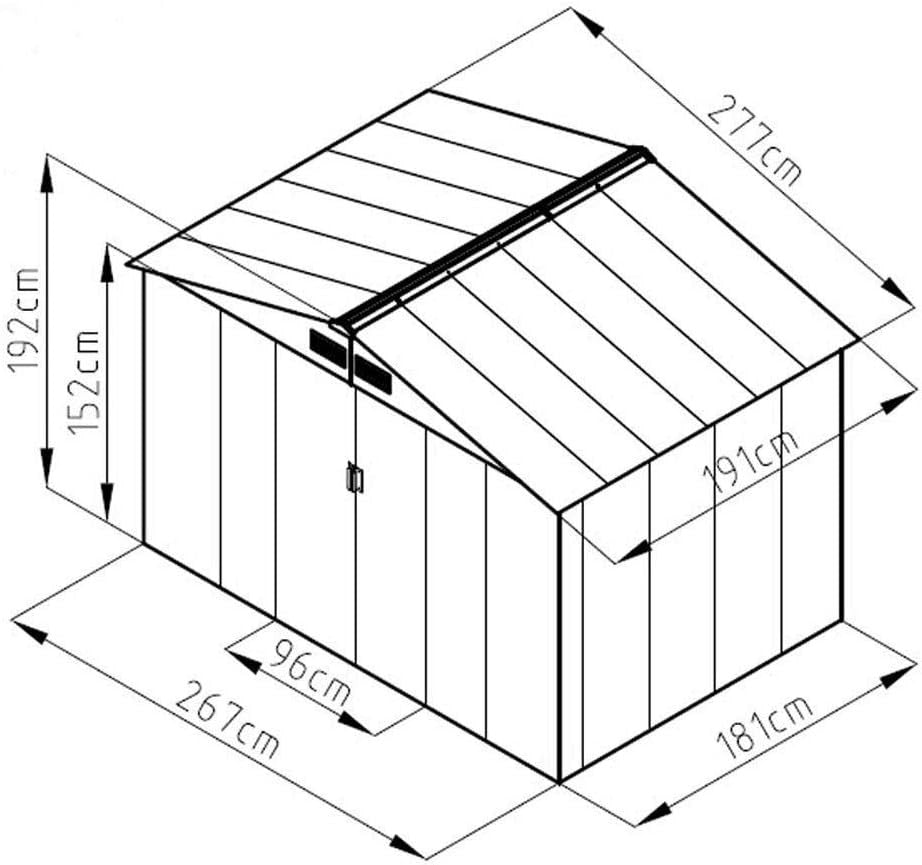 6x8FT Metal Garden Shed Outdoor Storage Box Double Sliding Doors Grey