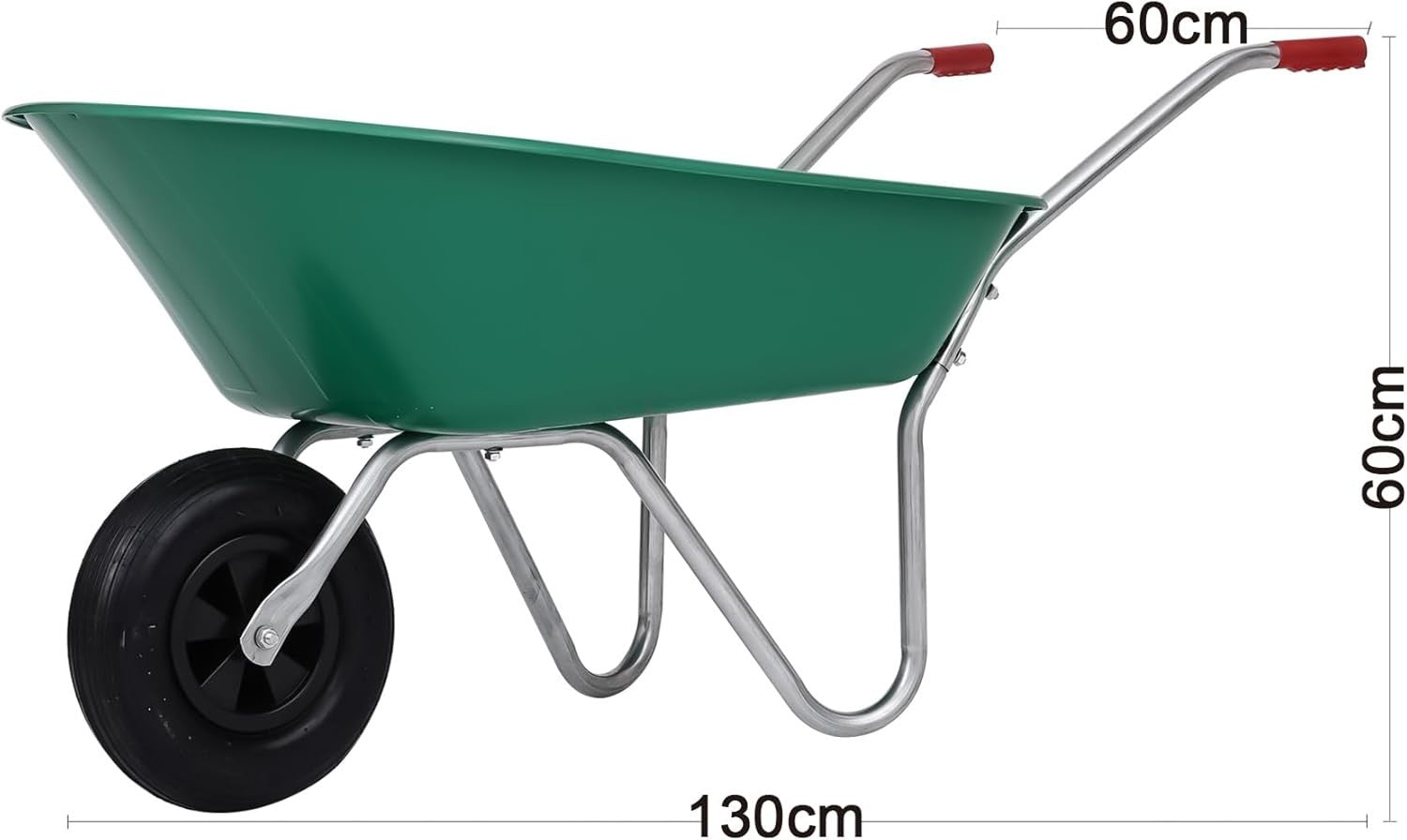 85L 1-Wheel Wheelbarrow Green – Pneumatic Tyre Durable Plastic w/ Steel Frame