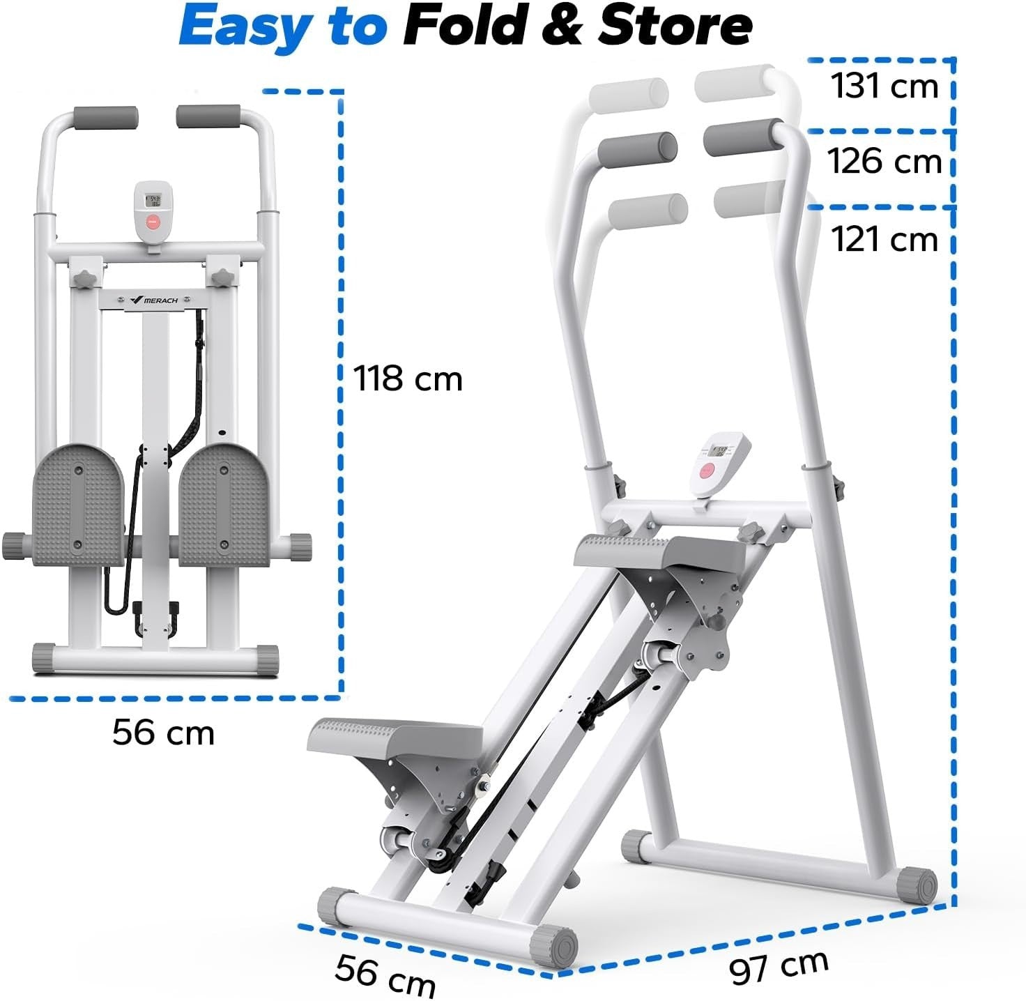 Foldable Stair Climber w/ LCD Monitor, 3 Resistance Levels & Adjustable Pedals