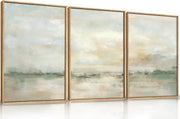Abstract Green Grey Framed Canvas Wall Art Set 3 Neutral Modern Prints