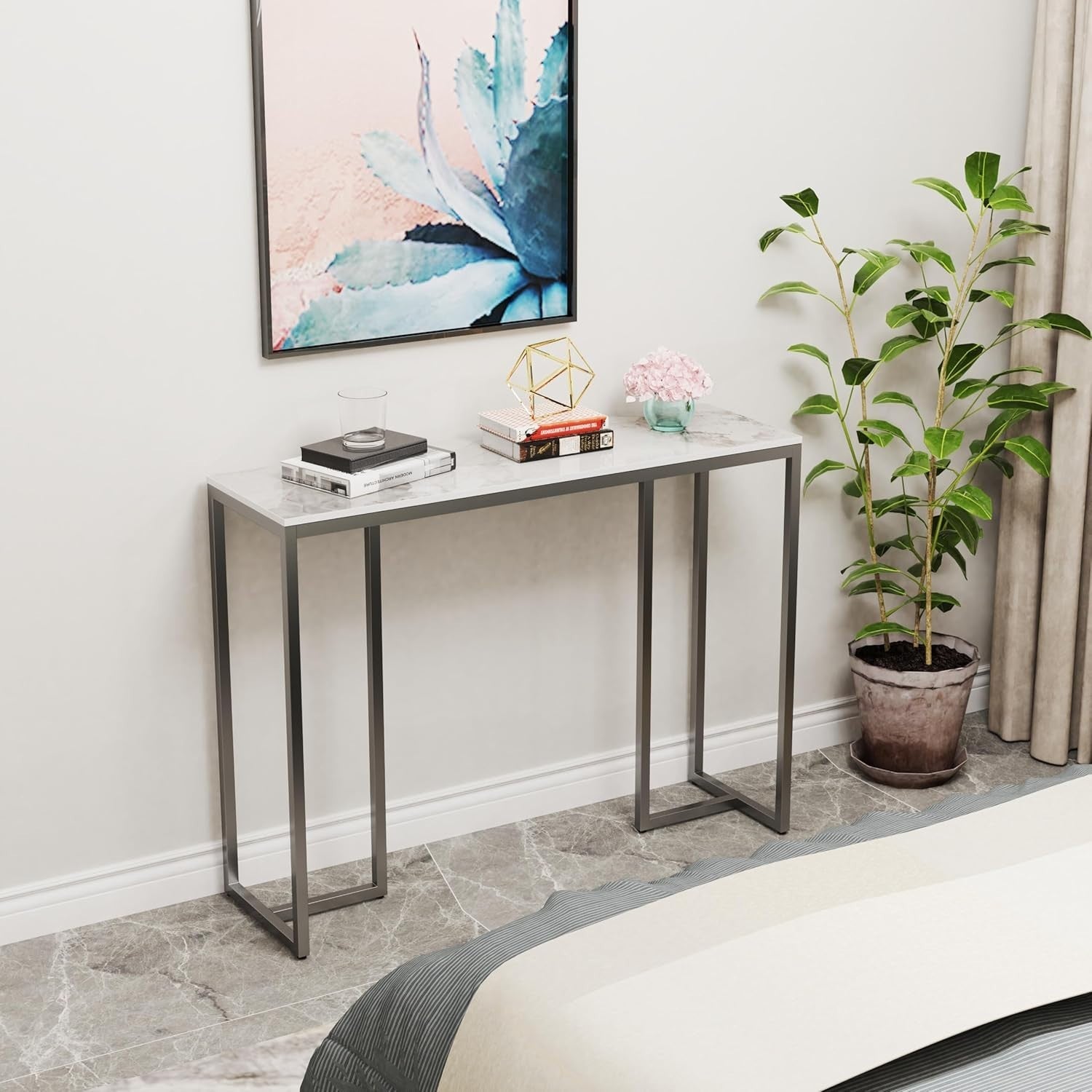 Marble Console Table Narrow Hallway Desk 100x30cm Modern Entryway Sofa