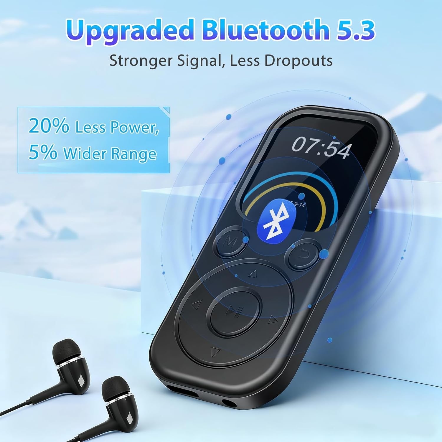 64GB MP3 Player Bluetooth 5.3 Black 2.0" Screen FM Radio 512GB