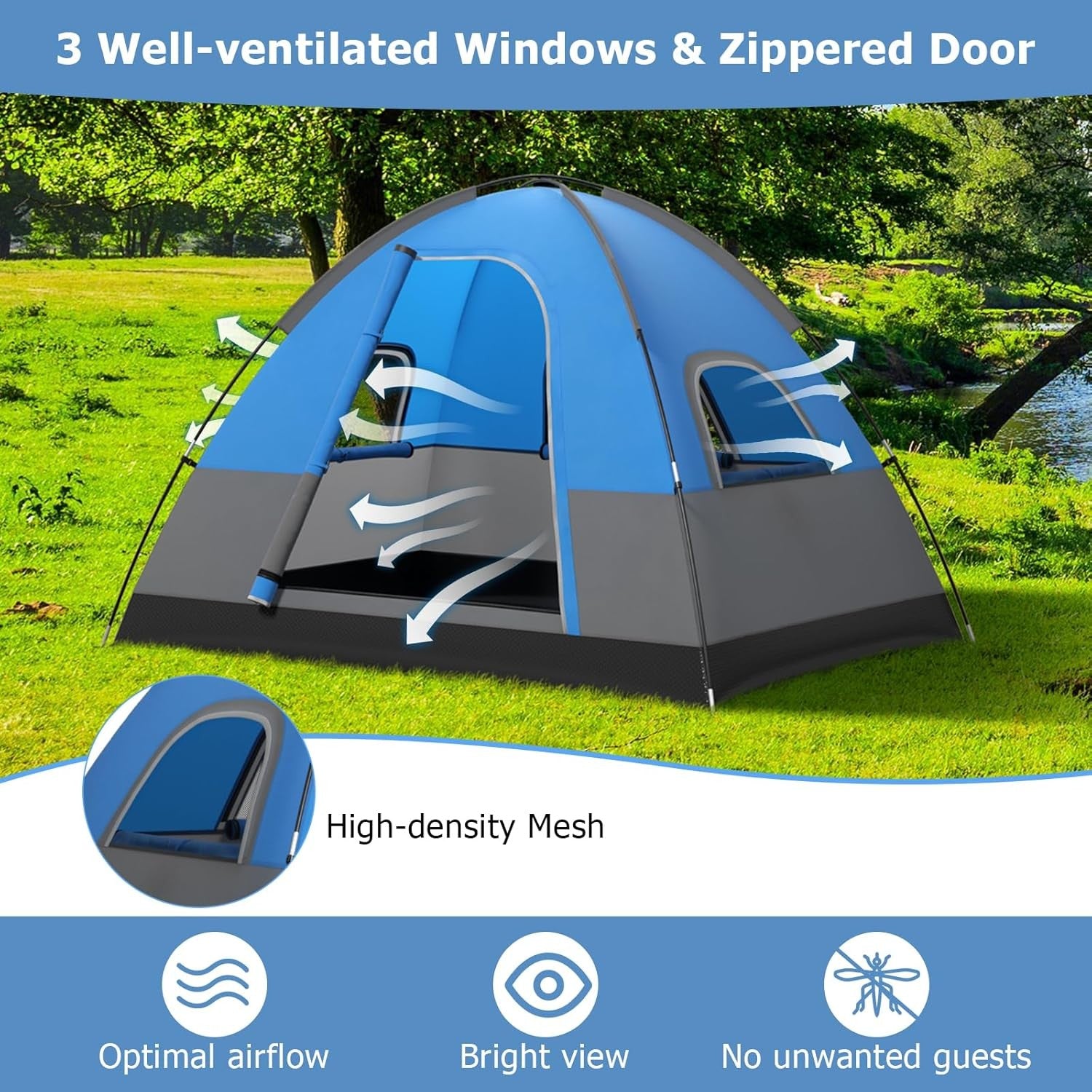2-3 Person Waterproof Camping Tent Windproof Dome w/ Rainfly