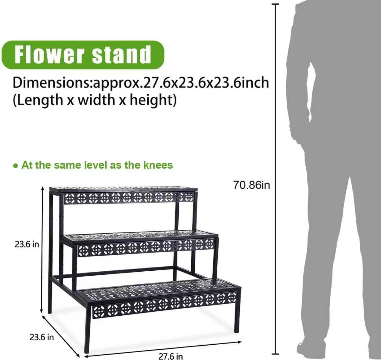 3 Tier Black Metal Plant Stand Indoor Outdoor Garden Flower Pot Display Rack