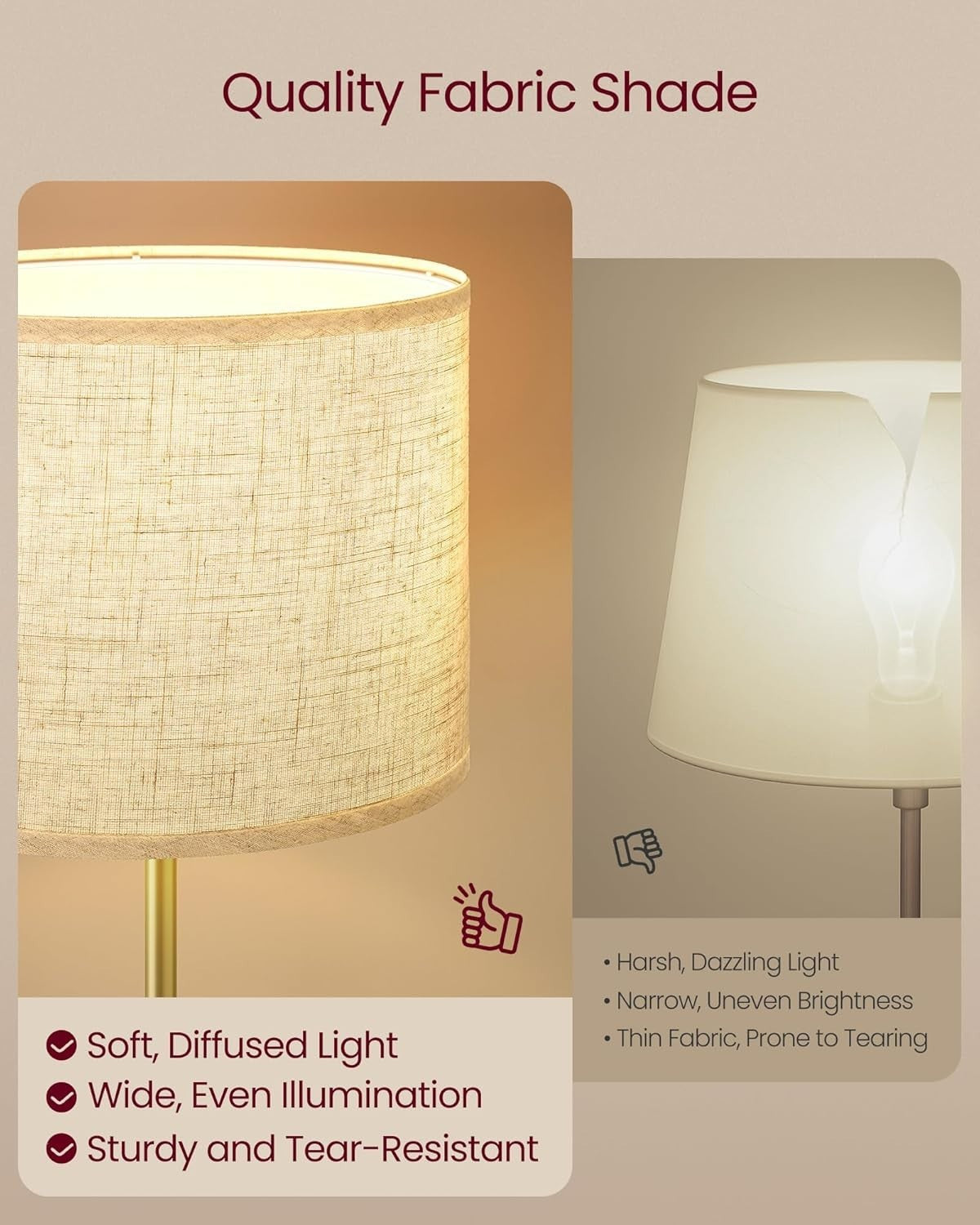 Adjustable Floor Lamp 170cm Gold Black Stand Beige Fabric Shade E27 LED