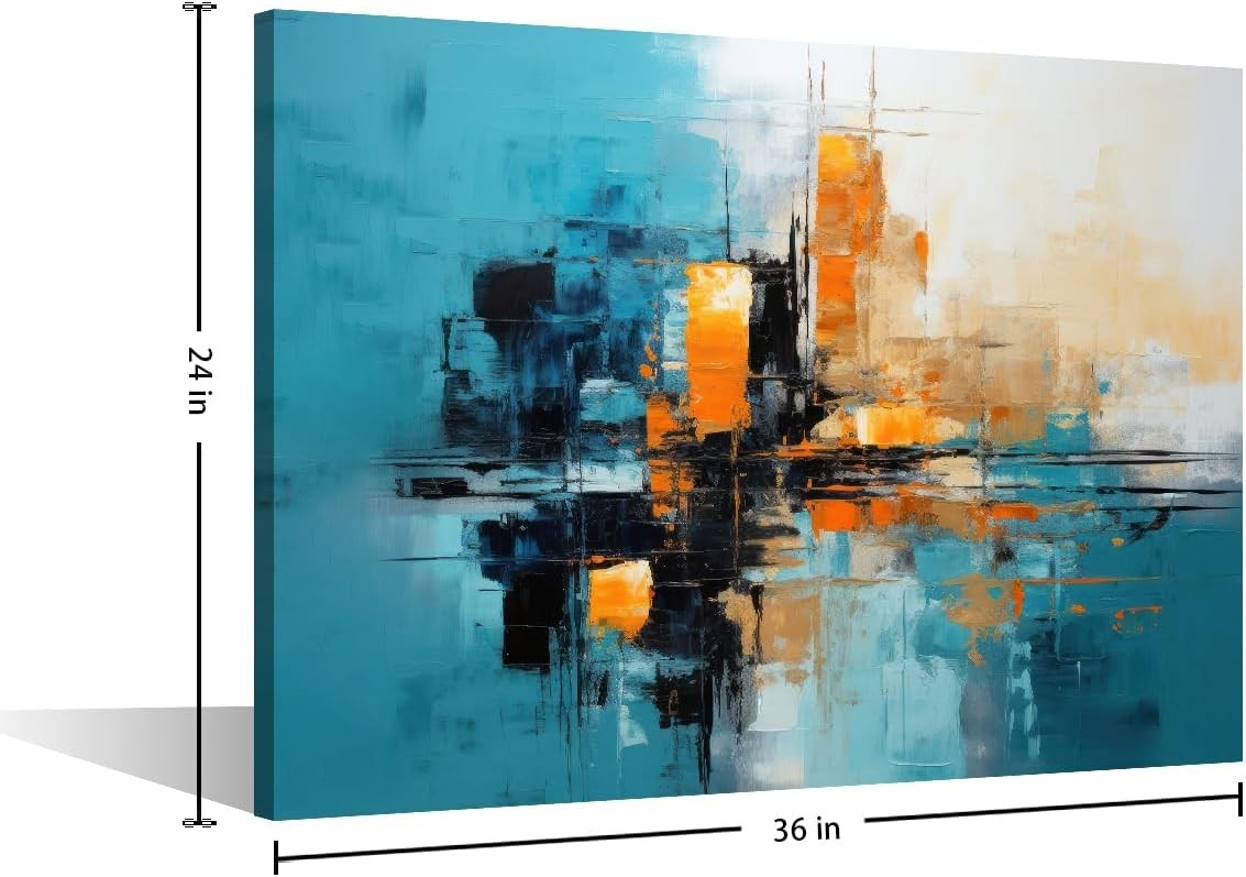 Blue Orange Abstract Canvas Wall Art 24x36in Framed