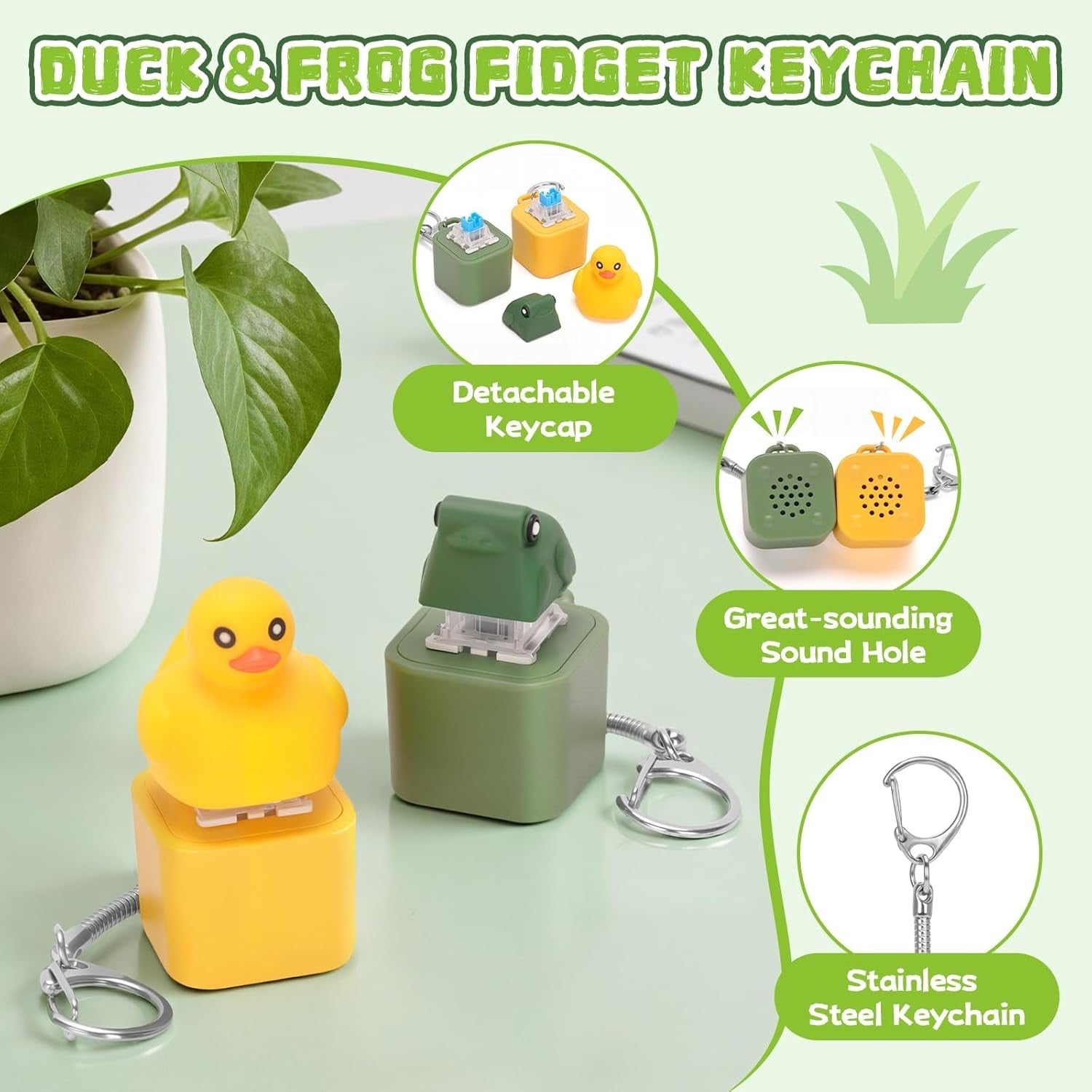 Duck Frog Fidget Keychain Clicker LED Sound Stress Relief 2 Pack