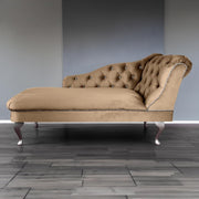 Velvet Chaise Lounge Sofa Right Hand Biscuit – Tufted Seat, UK Handmade
