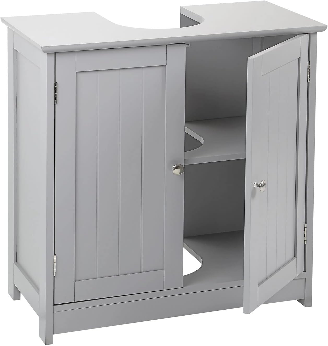 Grey Under Sink Bathroom Cabinet – 2 Door Vanity Storage Cupboard 60x30x60cm