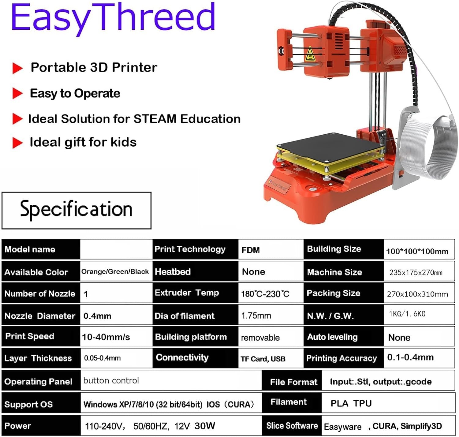Silent Mini 3D Printer Leveling Free One Key Print 100x100x100mm