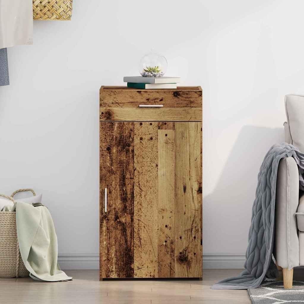 Rustic Old Wood Sideboard Cabinet with Drawer & Shelves – Durable Storage