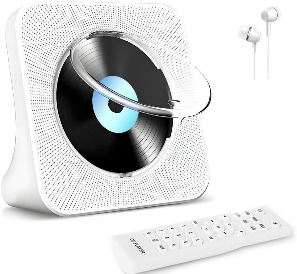 Bluetooth CD Player HiFi Speakers FM Radio USB AUX Remote White