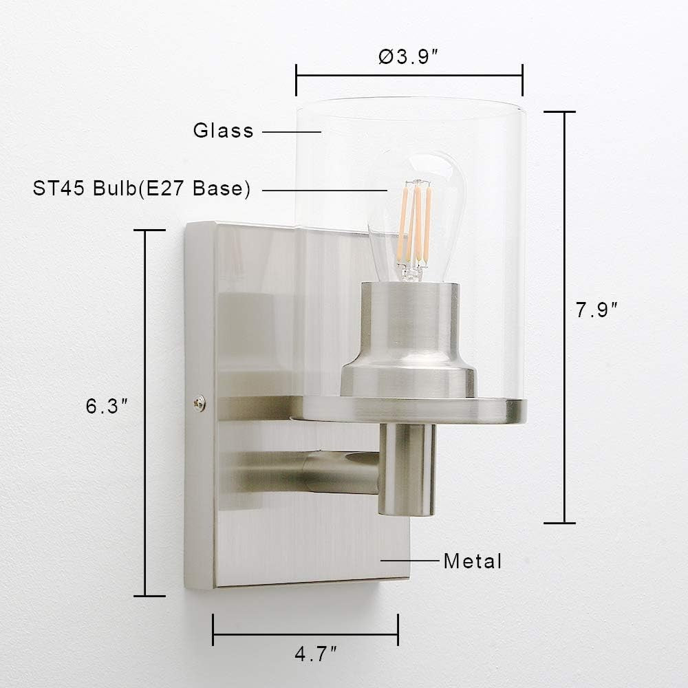 Modern Glass Wall Sconces Set of 2, Dimmable Vintage Style Indoor Lights