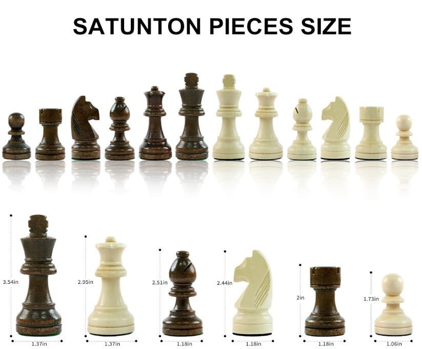 Luxury Weighted Wooden Chess Pieces 3.6" King – 32pc Set + 2 Extra Queens
