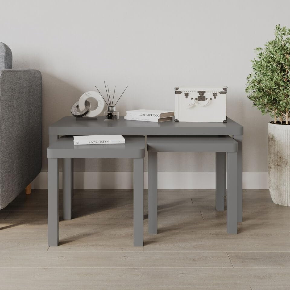 3 Nesting Coffee Tables Set Storage Side End Accent Modern Wood Grey