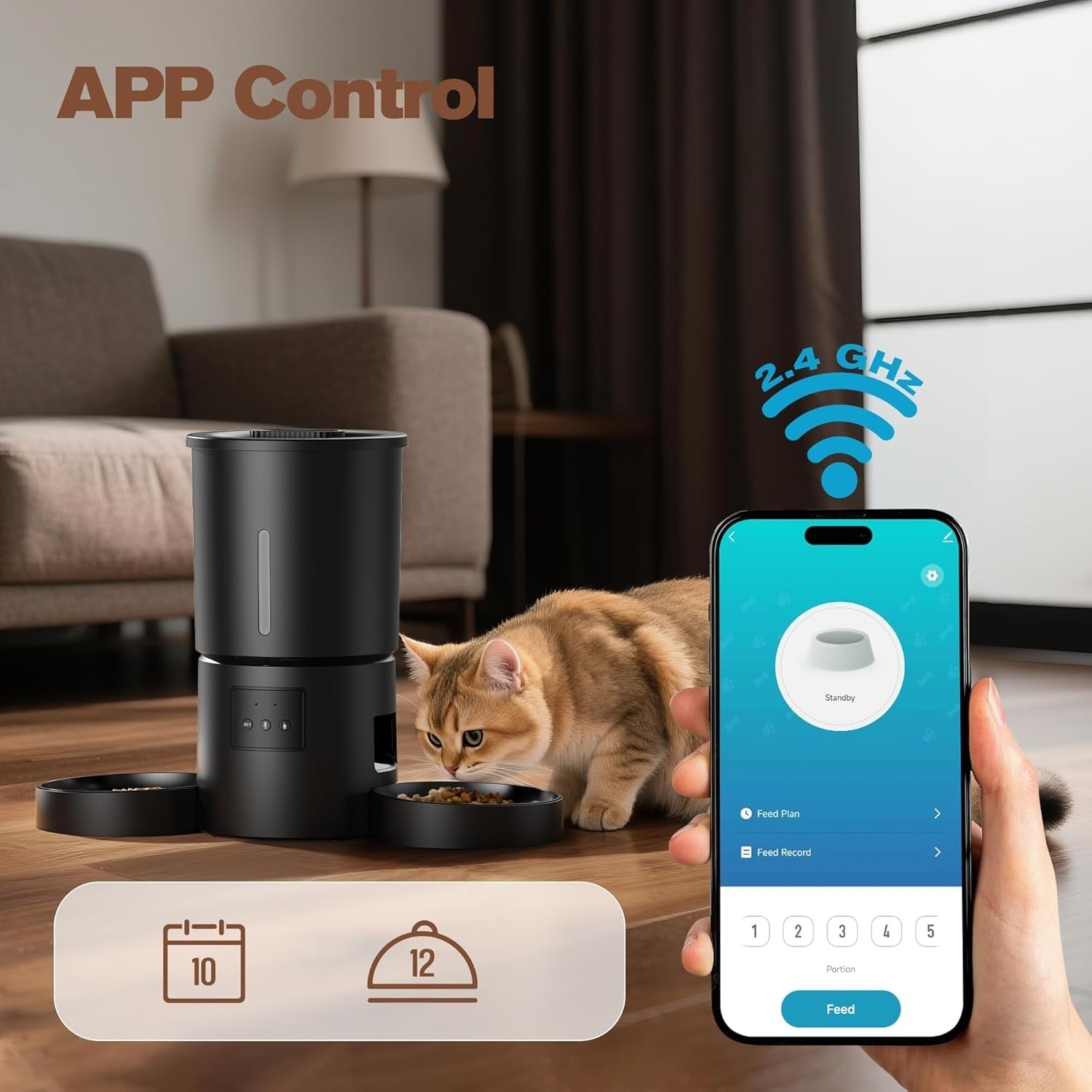 Automatic Cat Feeder 2 Bowls WiFi App Control 5L Timed Pet Feeder