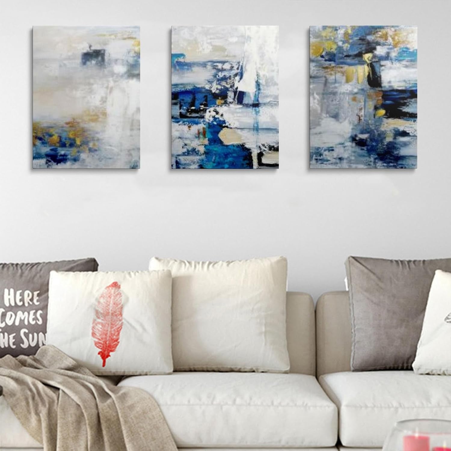 Abstract Blue Grey Canvas Wall Art Framed Modern 30x40cm
